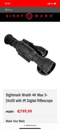 Mira noturna  Sightmark Wraith 4K Max ( 2 anos garantia)