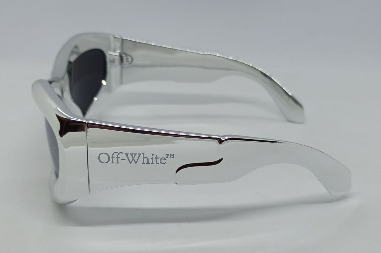 Off-white очки унисекс обтекаемые серый металлик блестящие линзы зерк