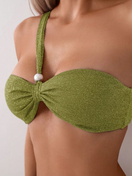 Strój Kąpielowy Dwuczęściowy Bikini Na Jedno Ramię Metaliczny Shein L