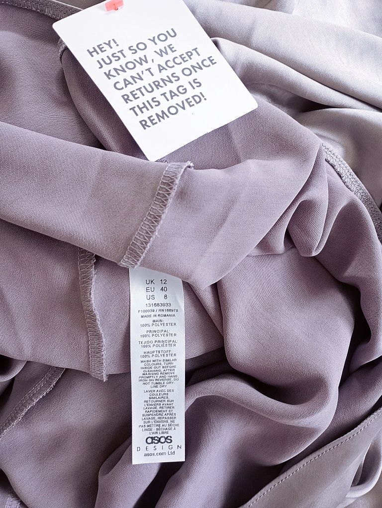 ASOS Srebrnoszara sukienka maxi 40 z odkrytymi ramionami wesele druhna