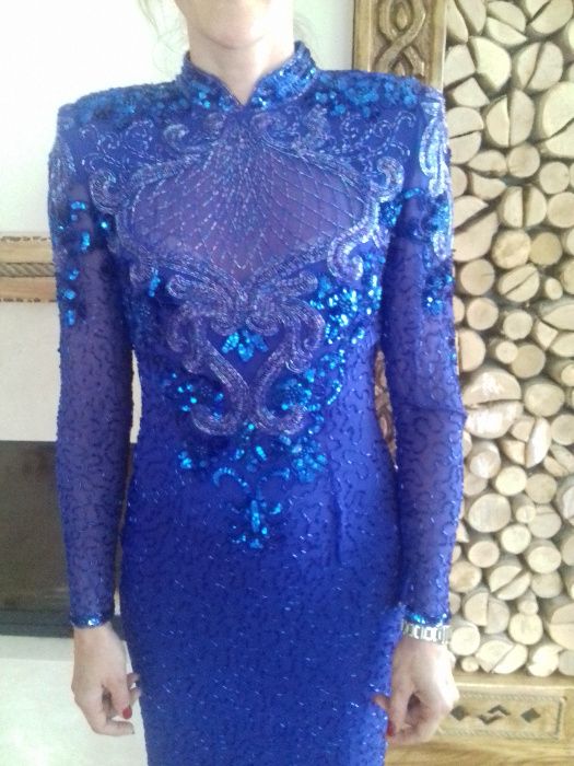 sukienka suknia niepowtarzalna wesele cekiny chabrowa niebieska