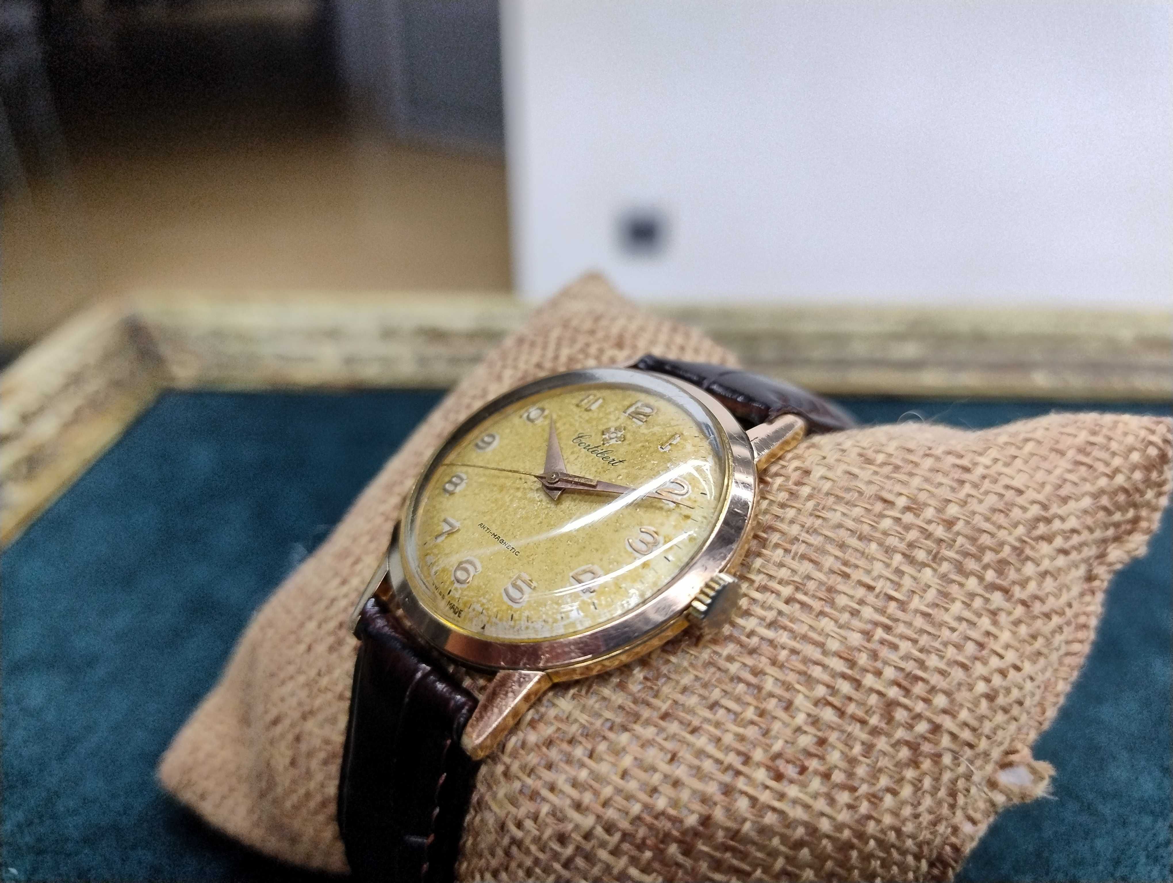 Przepiekny Zegarek Cortebert  Złocony 14k Grand Prix 1960 rok ! Patyna