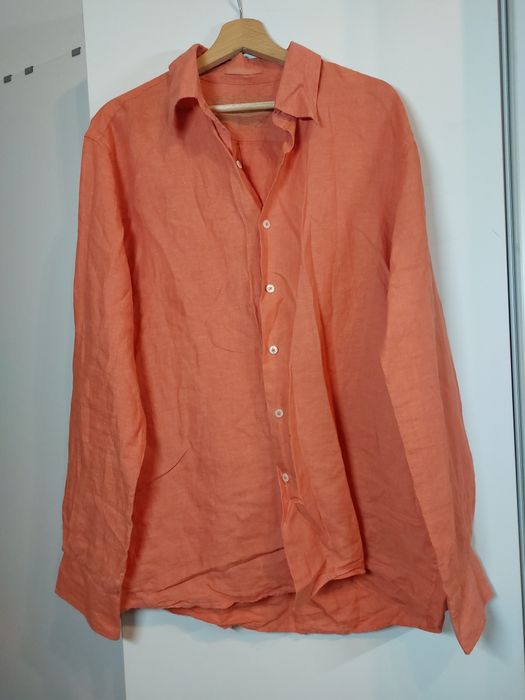 Lniana koszula springfield L pomarańczowa gładka koszula 100% len XL