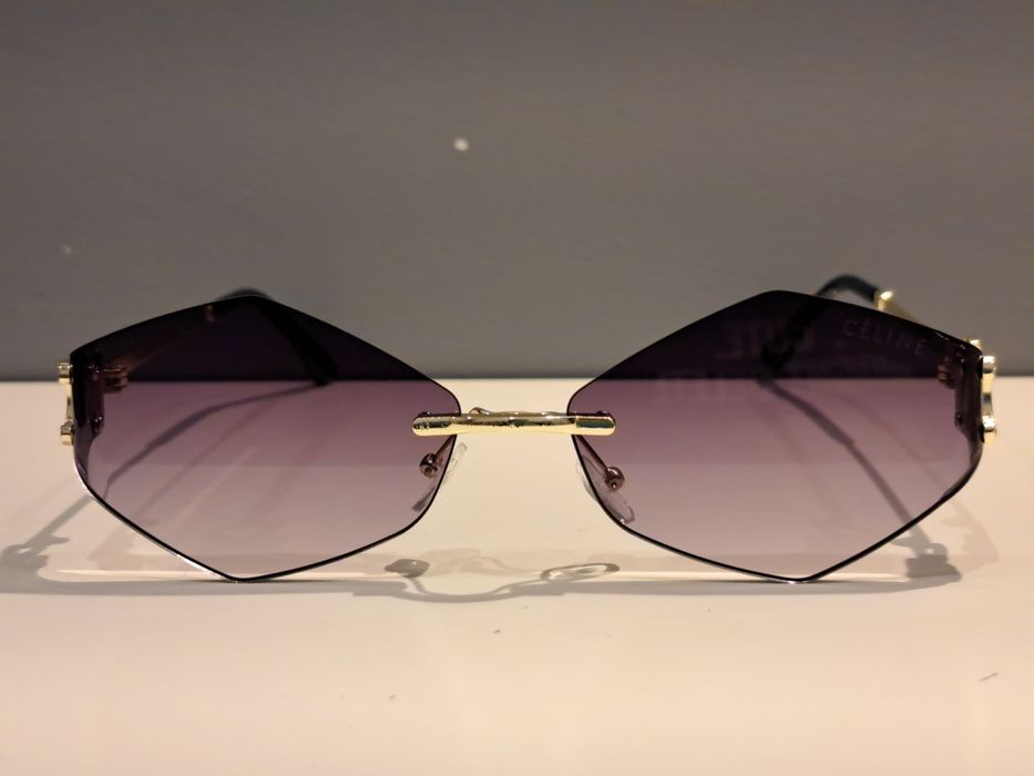 CELINE zlote nowe damskie okulary przeciwsłoneczne romby logowane