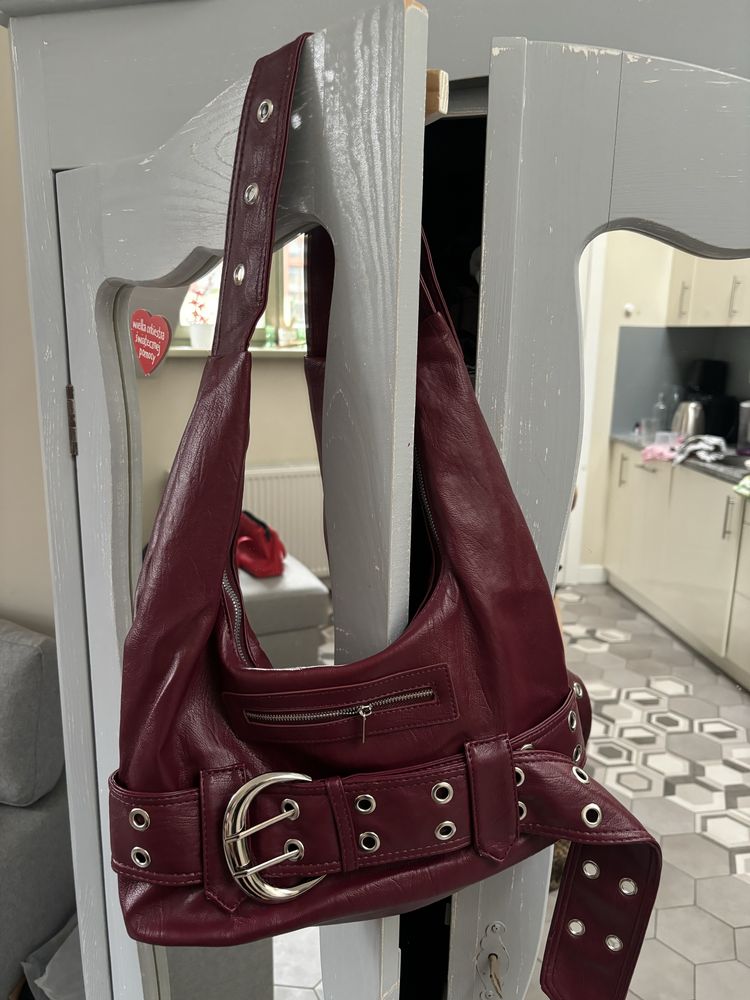 Torebka hobo burgundowa avant garde torebka vintage klamra burgundowa