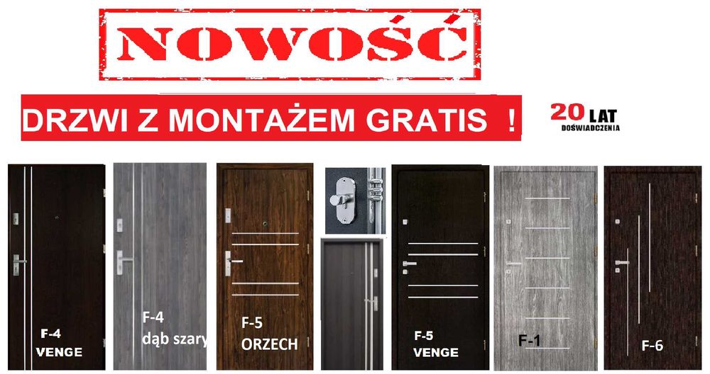 Drzwi zewnetrzne WEJŚCIOWE drewniane-metalowe do mieszkania z montażem