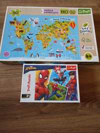 Puzzle mapa świata i spider Man