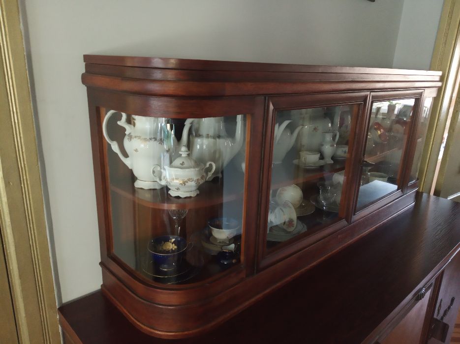 Stylowy kredens komoda z nadstawką wysuwany blat z marmurem