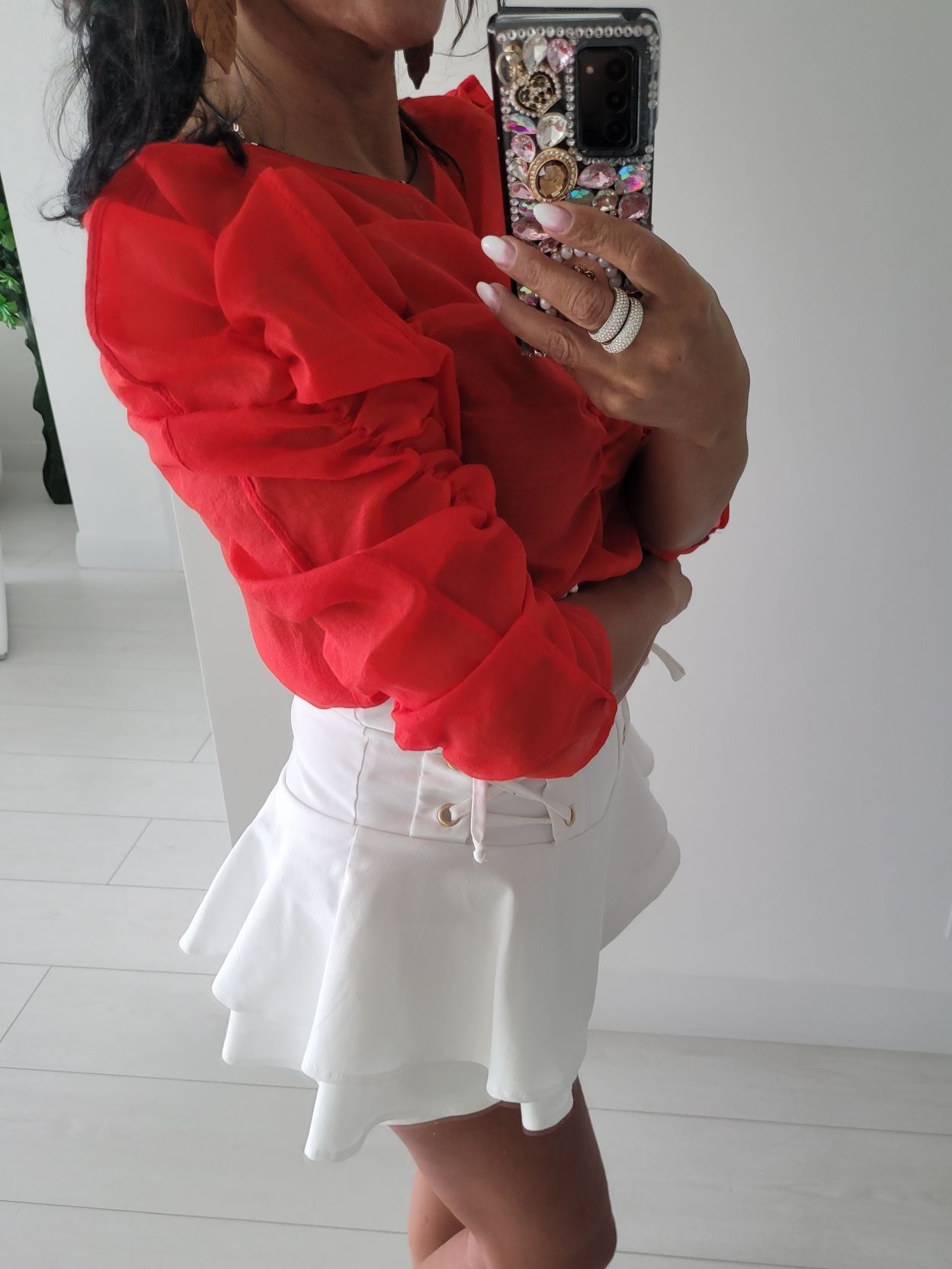 Bluzka H&M  czerwona marszczenia gumki