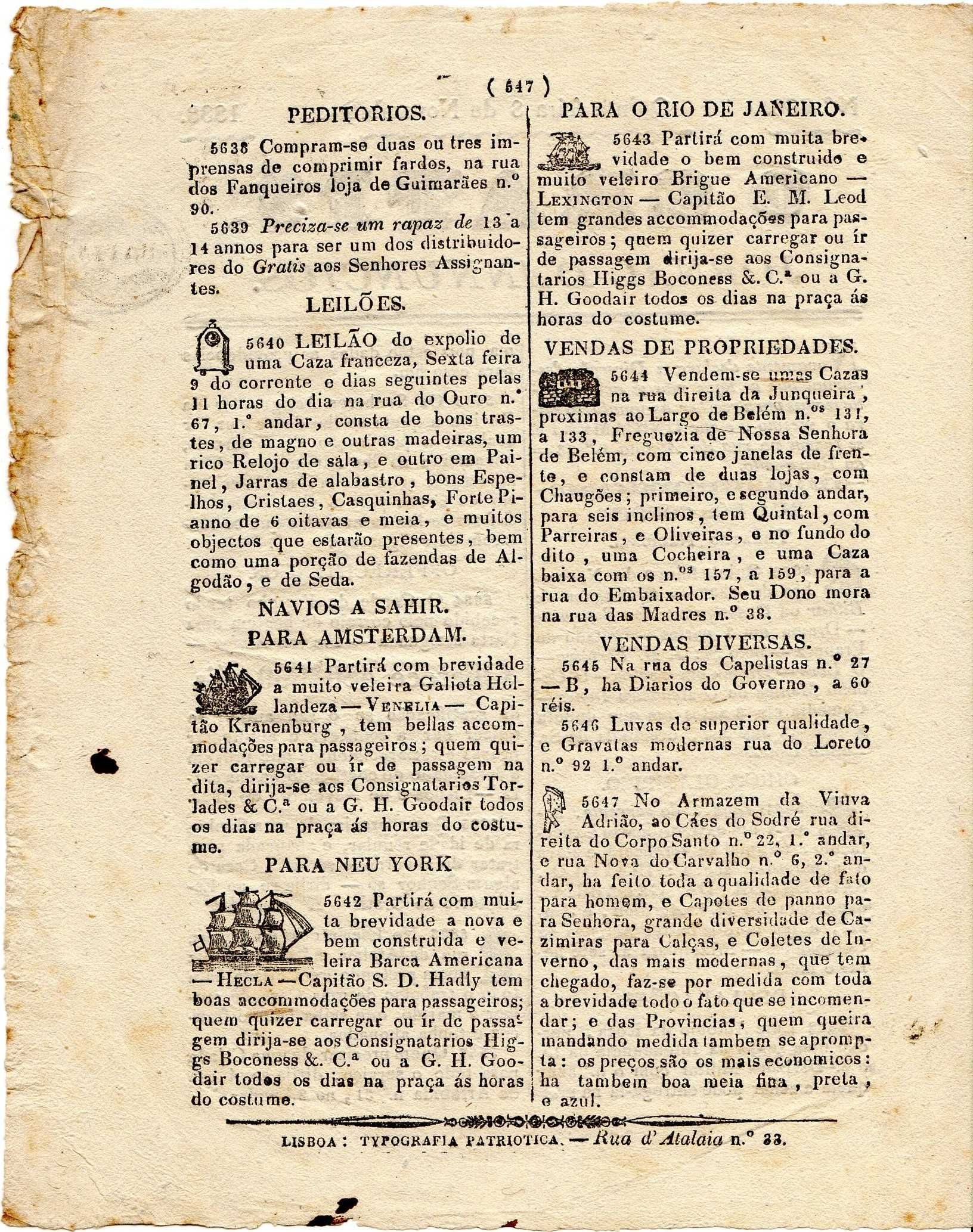 RARO Jornal "O GRATIS" - Jornal de Anúncios - 1838