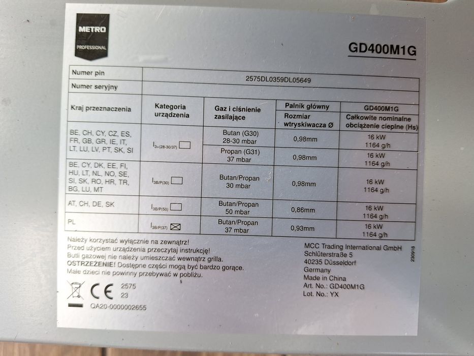 Grill gazowy Metro Professional GD400M1G płyta grilowa