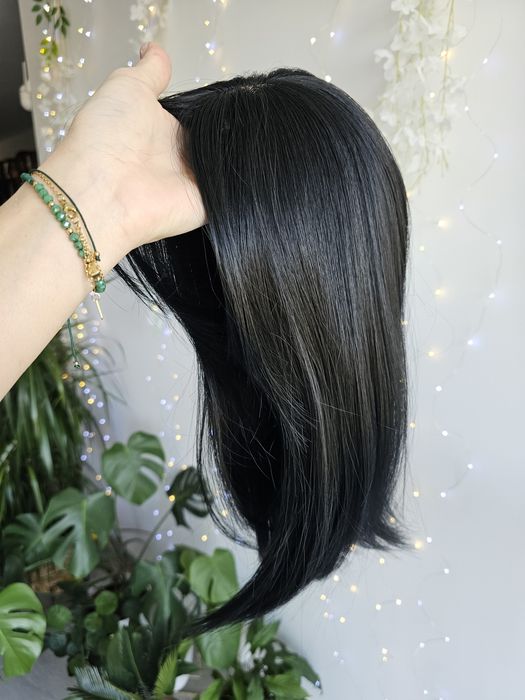 Nowość tupet Nel czarny naturalny efekt topper 42 cm duża baza