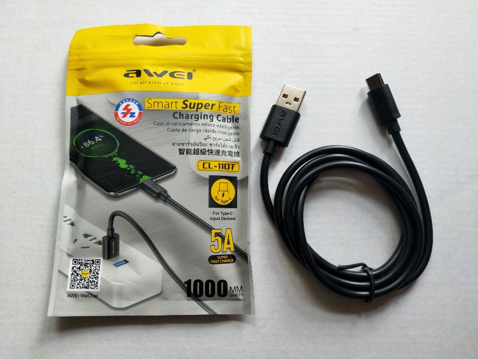 Awei CL-110T кабель Type-c с быстрой зарядкой Super Charge 5А (1 метр)