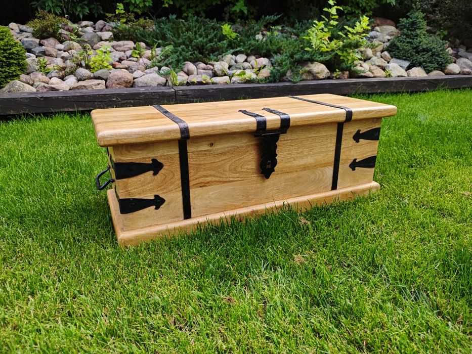 Skrzynia drewniana z litego drewna Mango okucia metal loft 80 x 30 cm