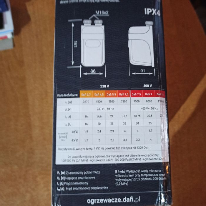 DAFI 5,5kW ogrzewacz wody przepływowy gwarancja