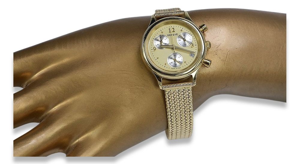 Złoty zegarek damski 14k 585 z bransoletą Geneve lw019y&lbw003y Poznań
