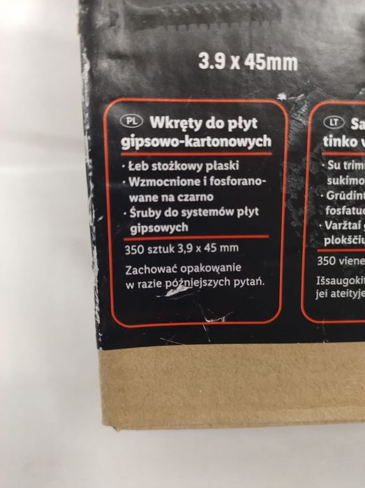 Wkręty do płyt gipsowych 3,9x 45 mm
