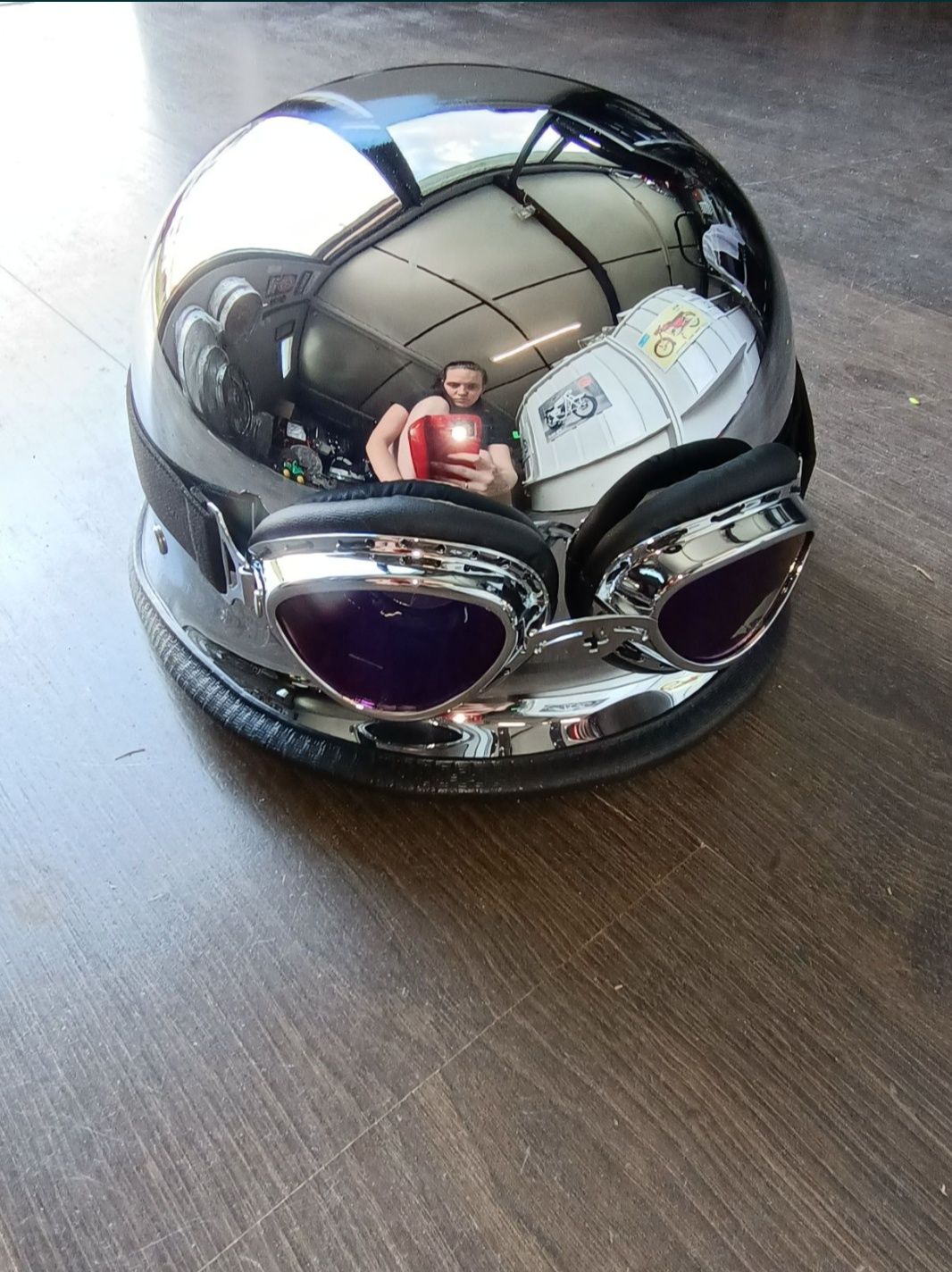 Nowy kask otwarty + google weteran chrom WSK Wfm SHL  komar Romet