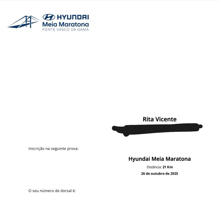 Dorsal Meia Maratona Lisboa 26 Outubro
