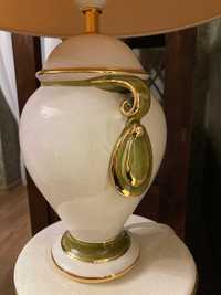 Stara porcelanowa lampa z kolumną i dwoma świecznikami komplet