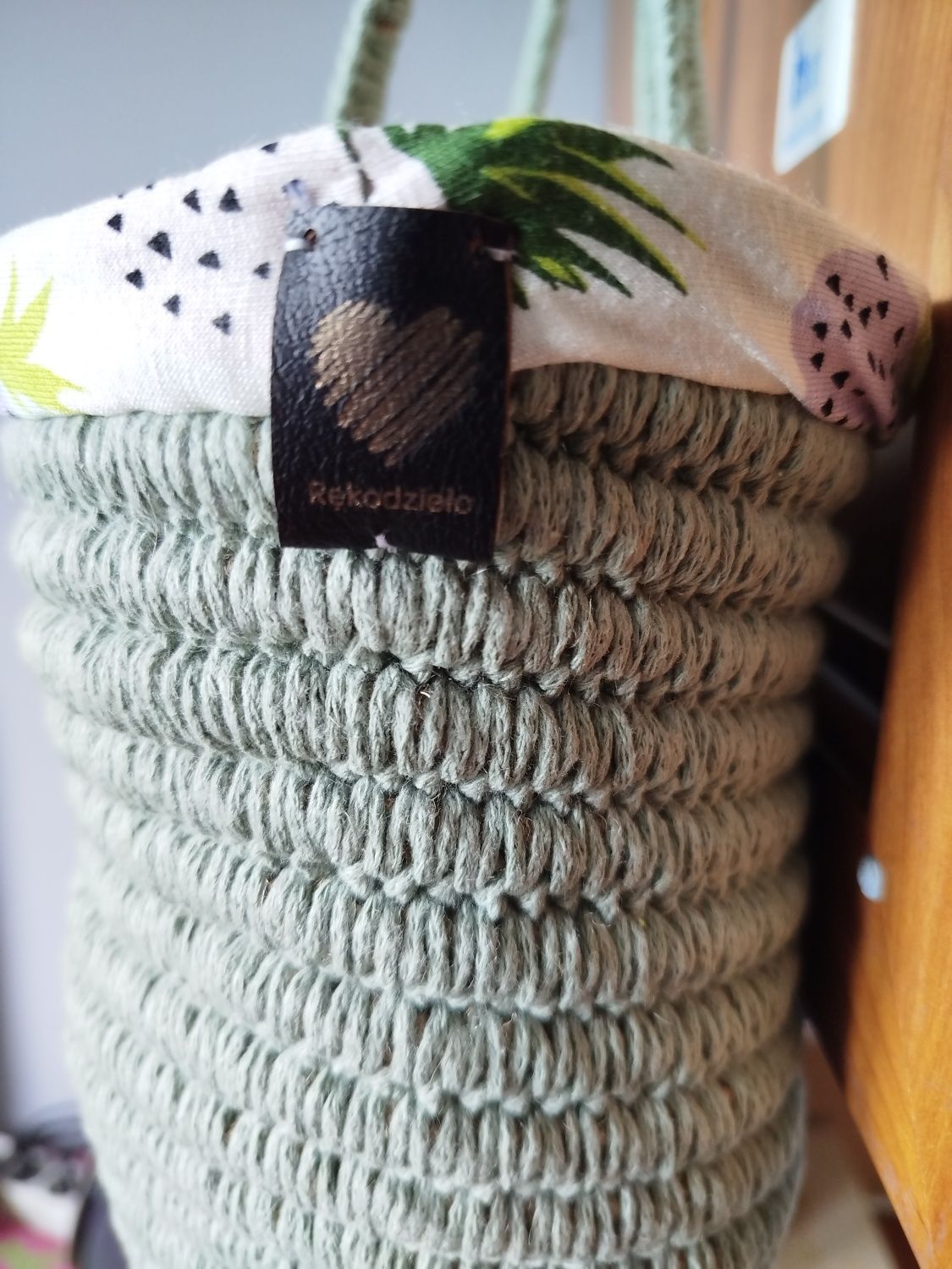Torebka koszyk handmade szałwia podszewka