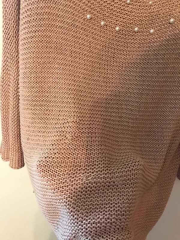 Różowa bluzka sweterek 3/4 rękaw z perełkami włoska Carinna Ricci 36 S