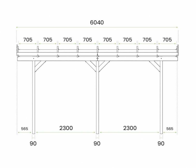 Zadaszenie, wiata przyścienna garażowa drewniana 300 x 604 cm