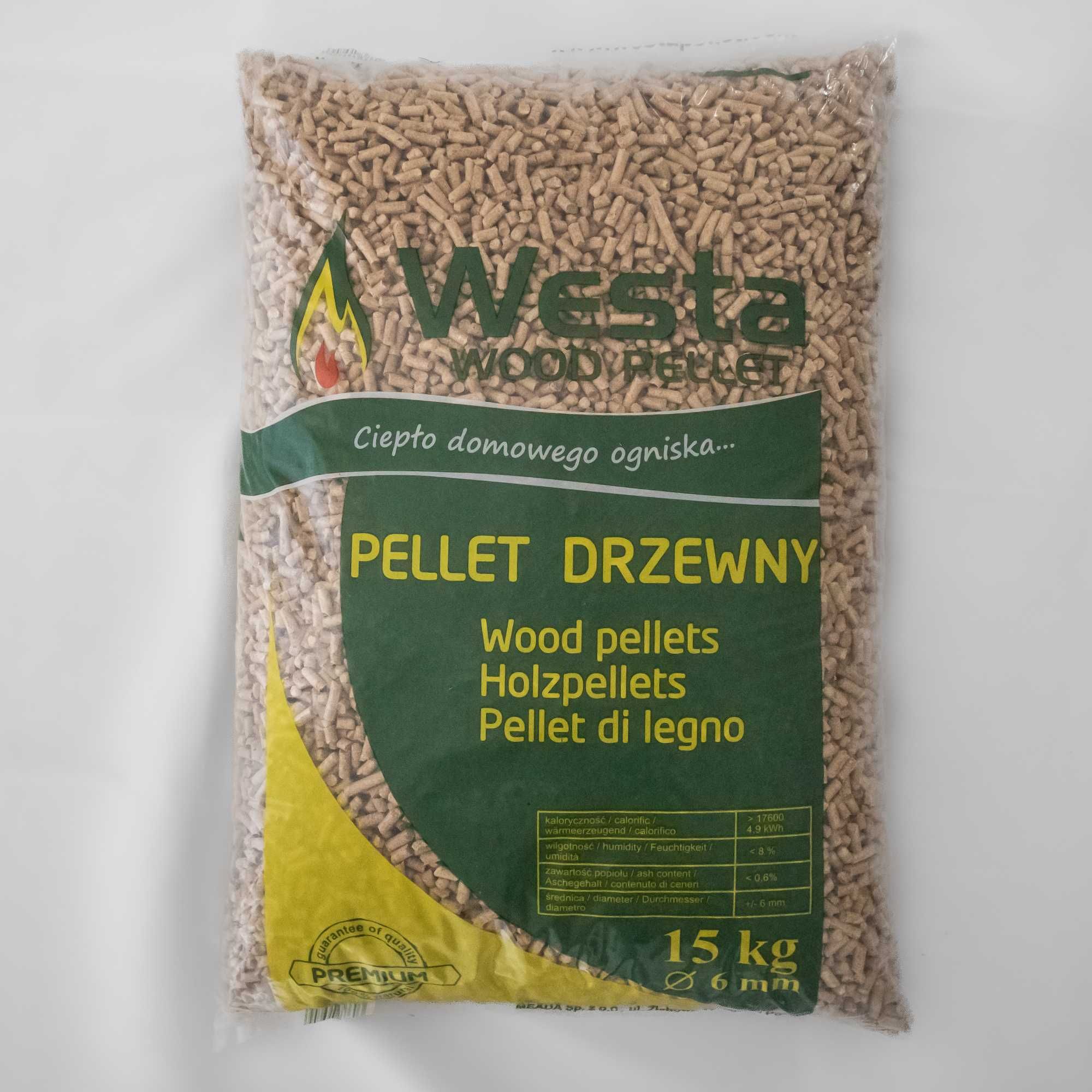 WESTA PREMIUM pellet klasy A1, 6mm 15kg. Sosnowy, jasny kolor!