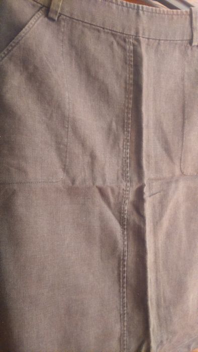 Spódnica HM lniana brąz dekatyzowana z kieszeniami L-midi