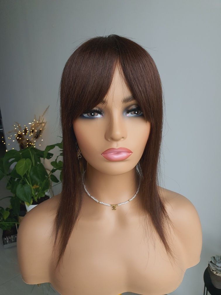 Tupet topper dopinka z włosów naturalnych w 100% brąz Jowita 40 cm