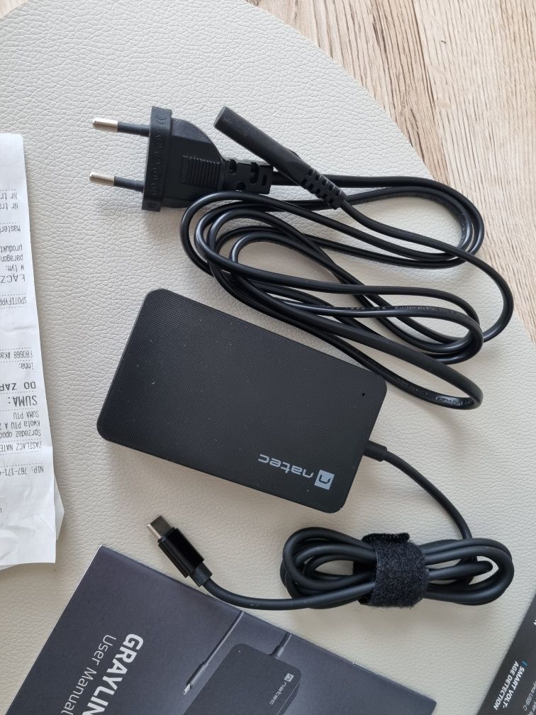 Zasilacz do laptopa, ładowarka Natec USB-C, paragon, Gwarancja