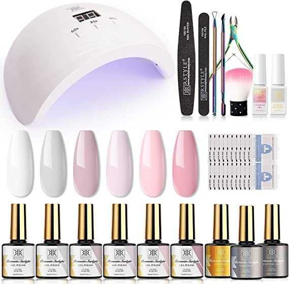 Kit conjunto de unhas semipermanentes, completo, lâmpada LED