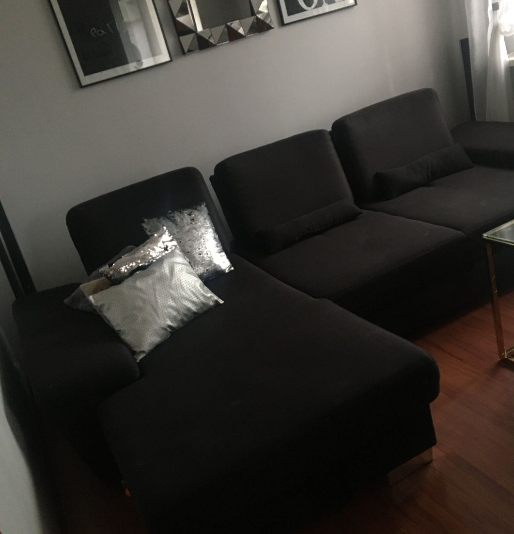 NOWA CENA! Narożnik szer 3m. czarny zagłówki f. spania agata glamour