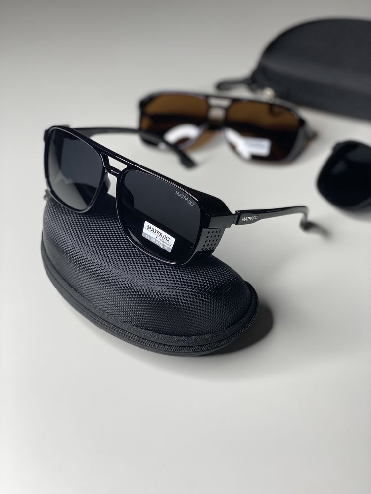 Солнцезащитные очки Matrix с поляризацией с шторками Черные Коричневые