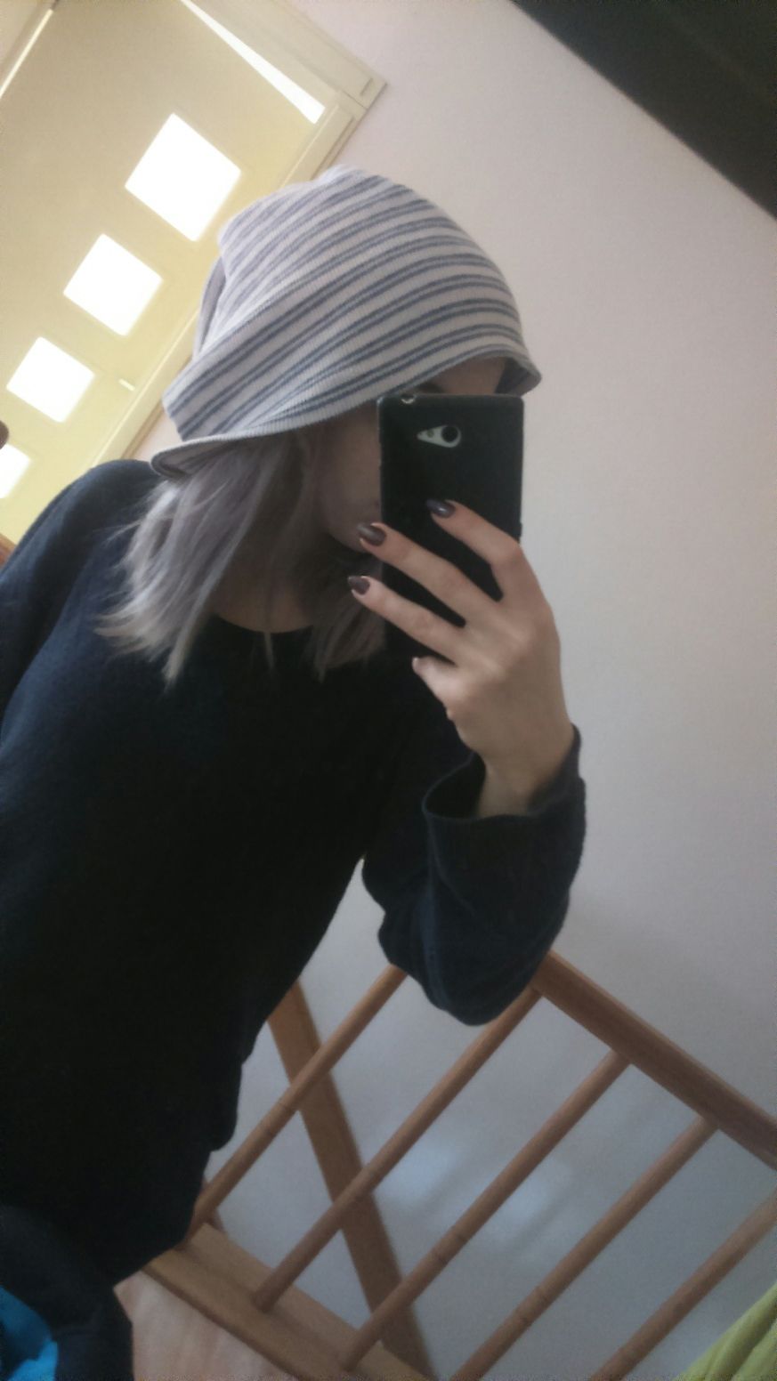 Czapka oversize maxi handmade biała niebieska bawełna paski unisex