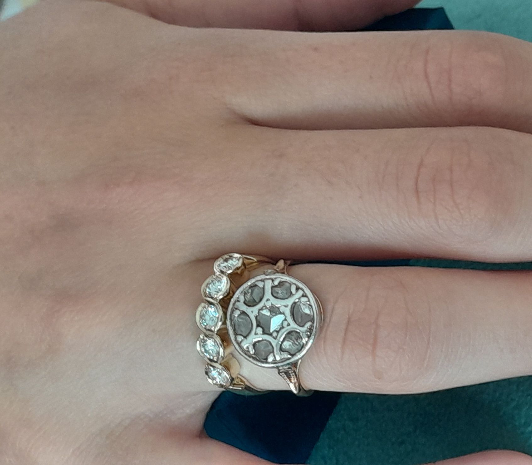 R.13 Pierścionek Art Deco Złoto 750 Diamenty Srebro WYCENA