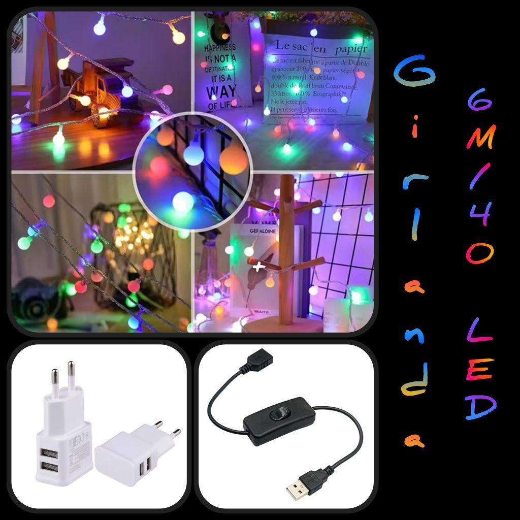 Girlanda 6m 40 LED, dwie wersje + dodatki