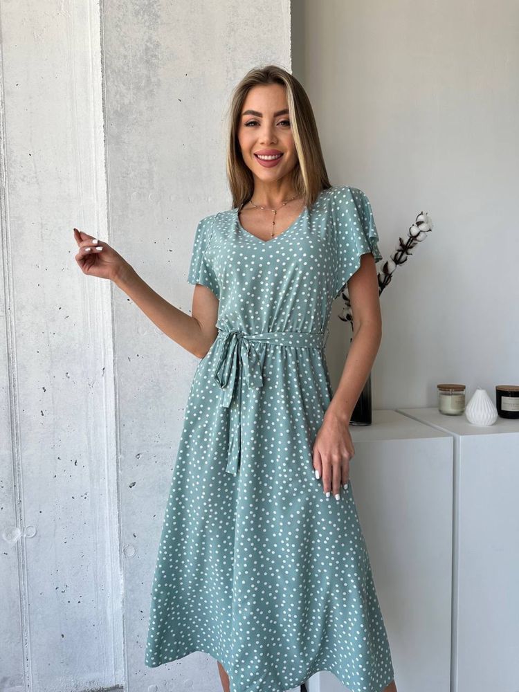Женское шифоновое платье в горошек L-2XL Жіноча сукня літня
