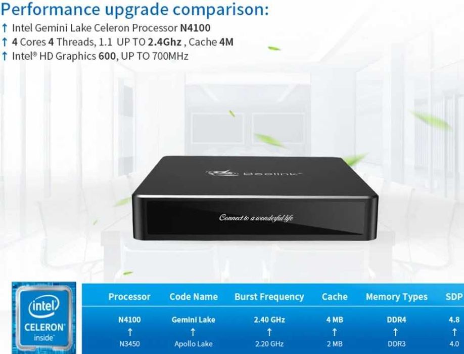 Mini PC Beelink Gemini N41 Intel N4100 4GB LPDDR4, 64GB + 256GB