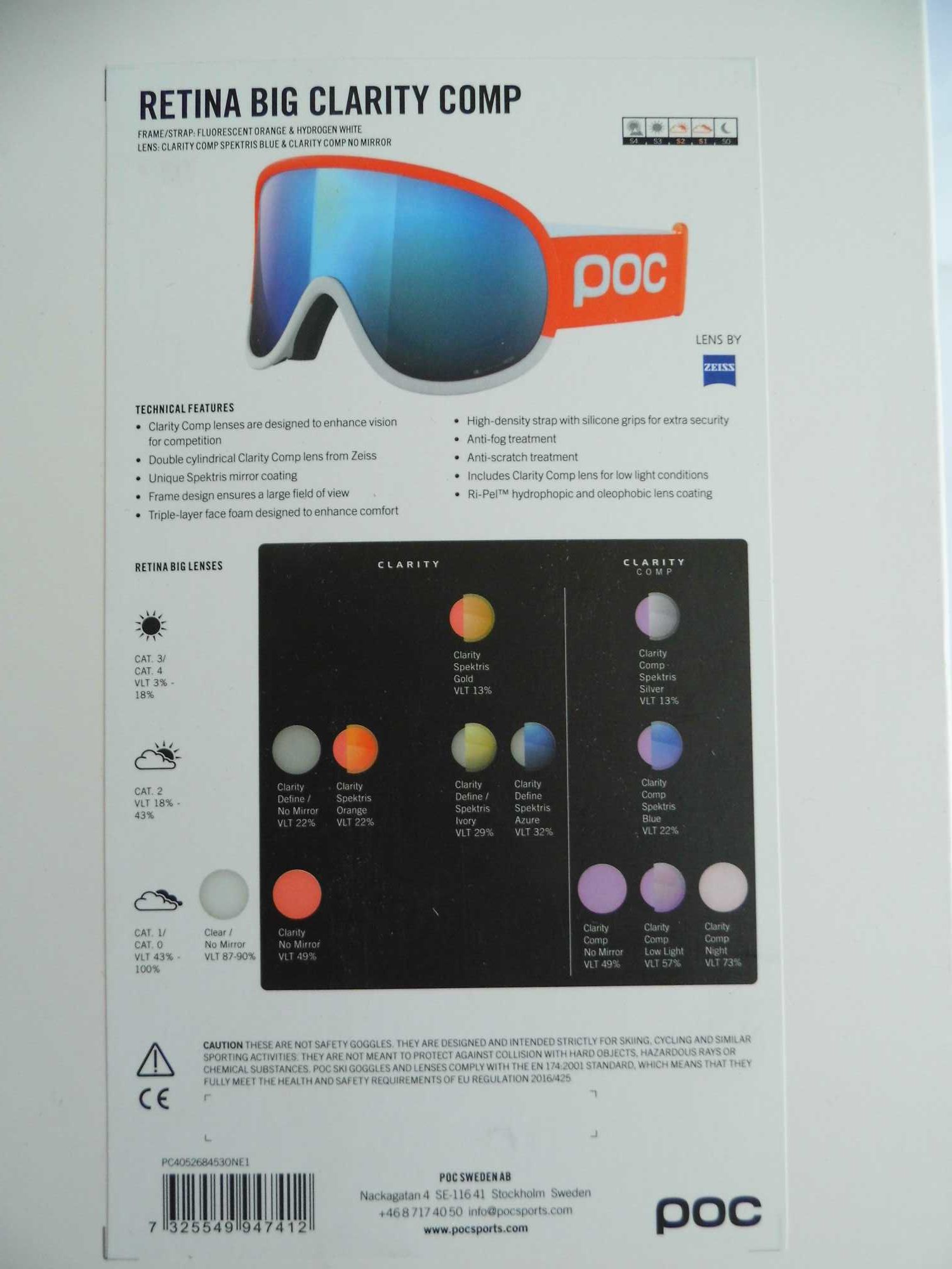 Gogle narciarskie POC Retina Big Clarity Comp Orange/White S2+S1 Nowe