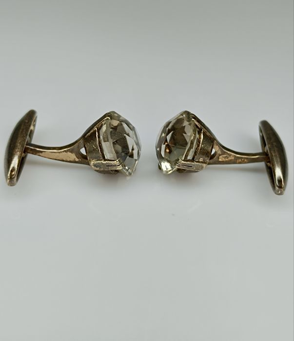 Советские серебряные запонки 875 пробы с горным хрусталем