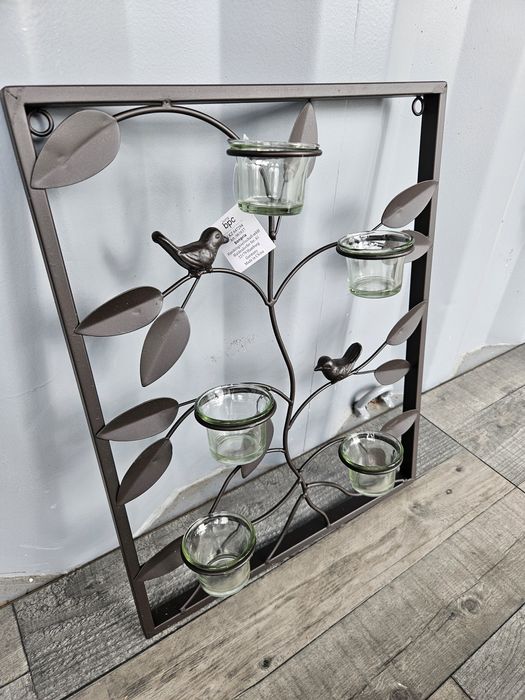 Metalowy Dekor świecznik liście i ptaki