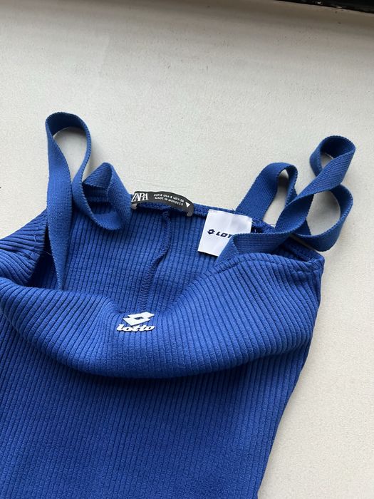 Długi, obcisły kombinezon na ramiączkach Zara lotto, niebieski