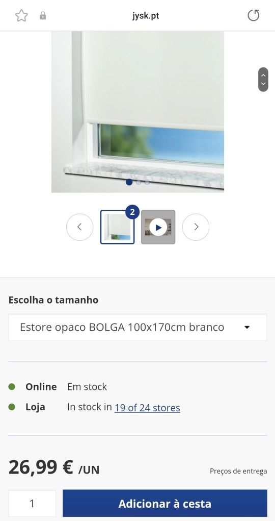 Dois estores de tolo 100x170cm branco