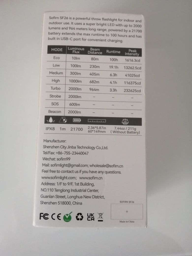 Sofirn SF26-taktyczna latarka o zasięgu 964 metrów