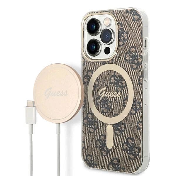 Etui Guess 4G Print MagSafe na iPhone 14 Pro Max + ładowarka indukcyjn