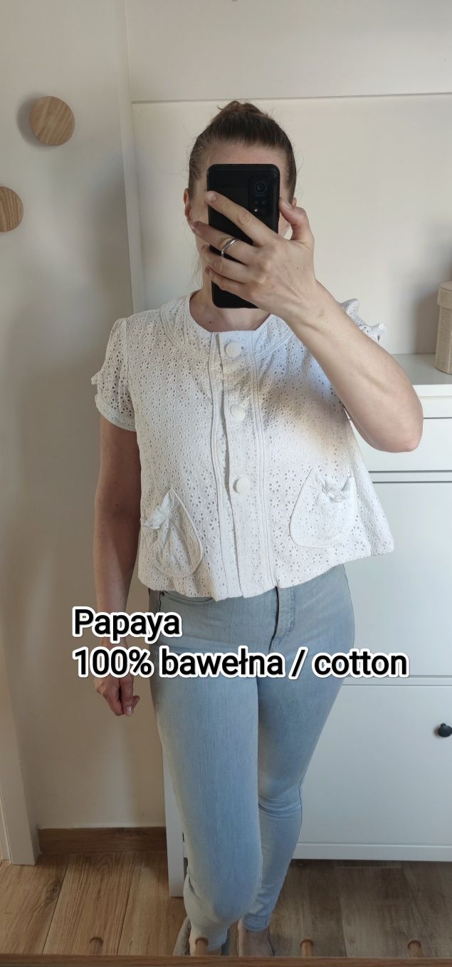 Letni żakiet z krótkim rękawem 100% bawełna Papaya haftowany ażurowy