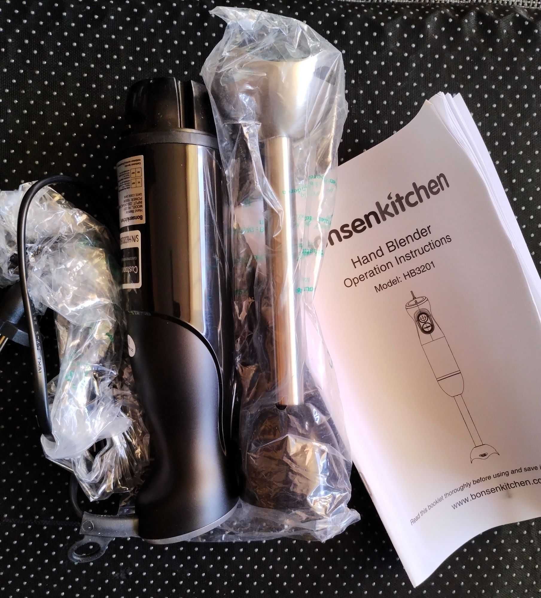 Bonsenkitchen Blender ręczny, 1000 W, stal nierdzewna, reg. prędkości
