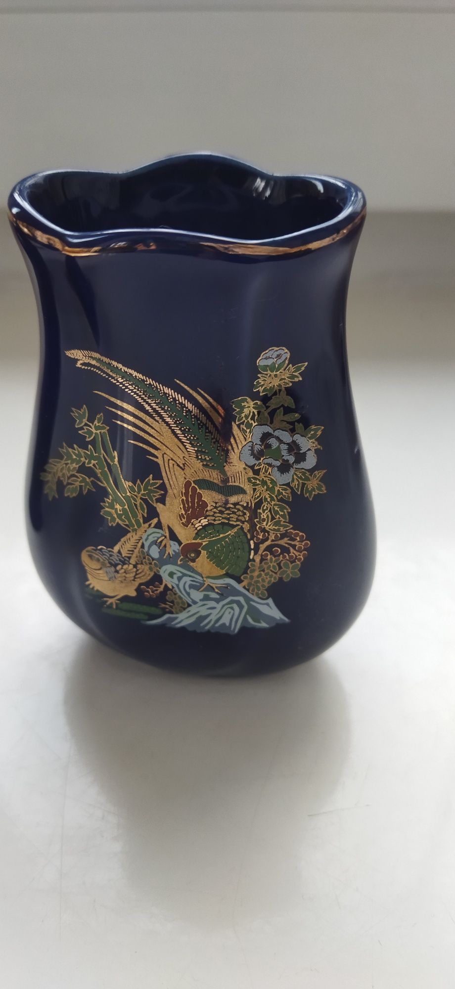 Japońska dekoracyjna mała urna i wazonik - porcelana, kobalt