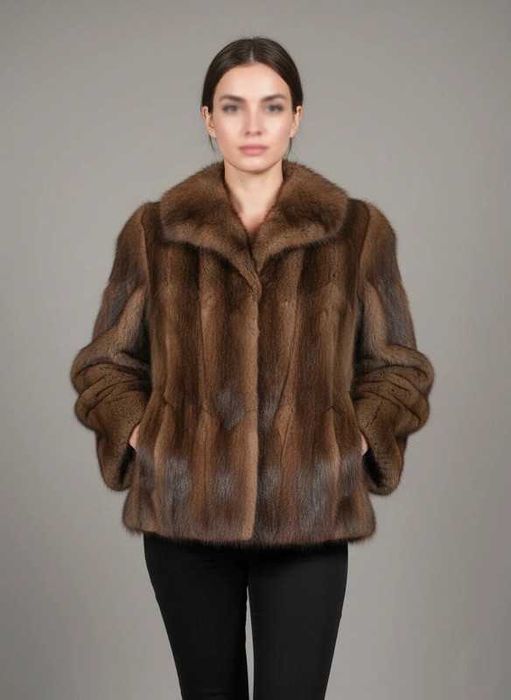 Naturalne Futro Damskie Brązowe Vintage M/L Eleganckie Prawdziwe